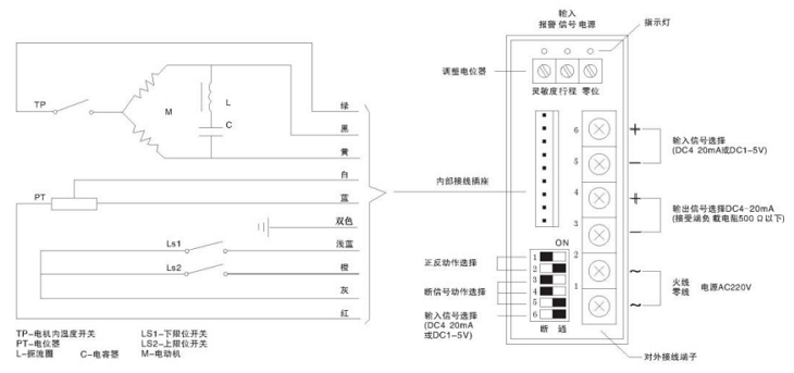 電動三通調節閥（單項AC220V）接線圖